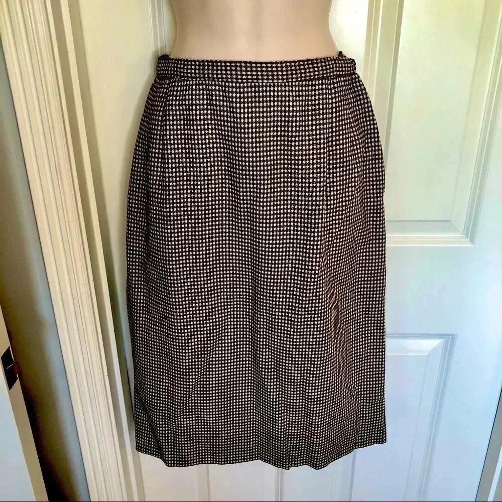Vintage MCM 100% wool brown houndstooth pencil skirt S